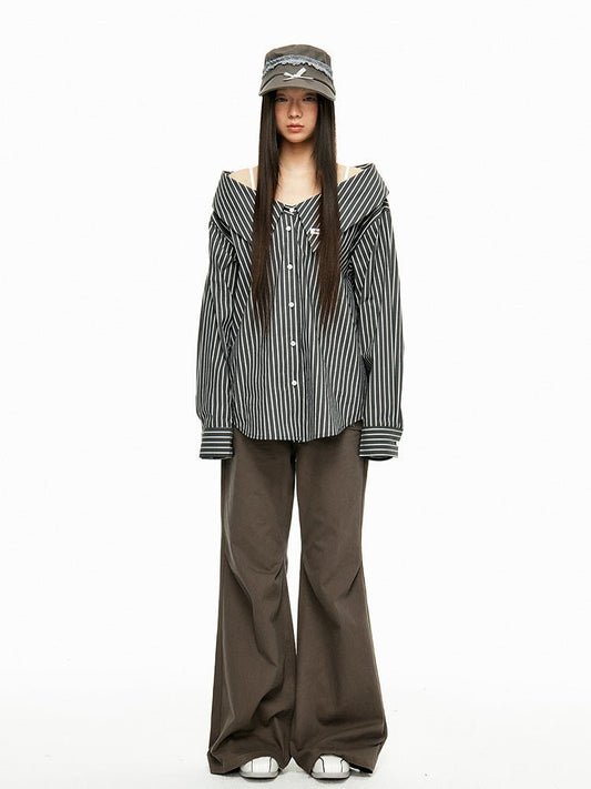 Off - Shoulder Splitstripe Button - Up - paper.bruise