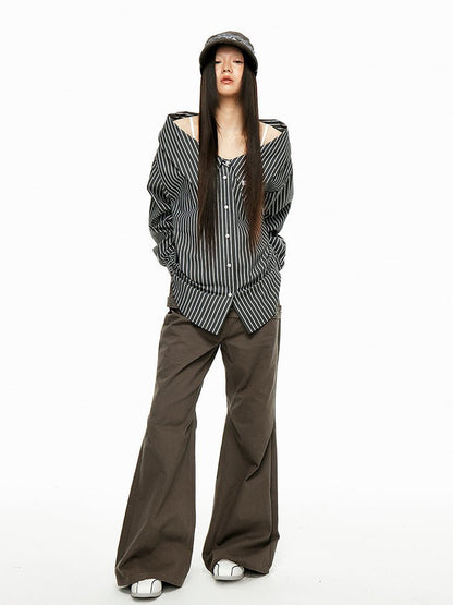 Off - Shoulder Splitstripe Button - Up - paper.bruise