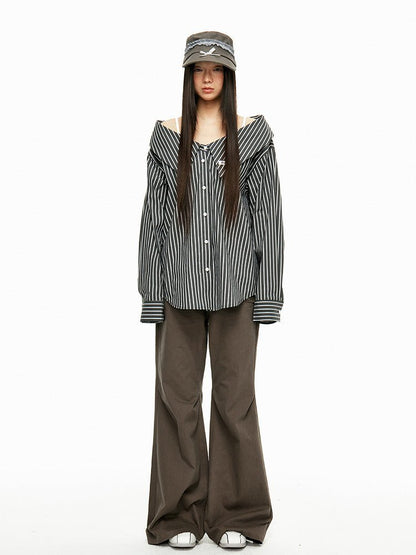 Off - Shoulder Splitstripe Button - Up - paper.bruise