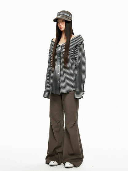 Off - Shoulder Splitstripe Button - Up - paper.bruise