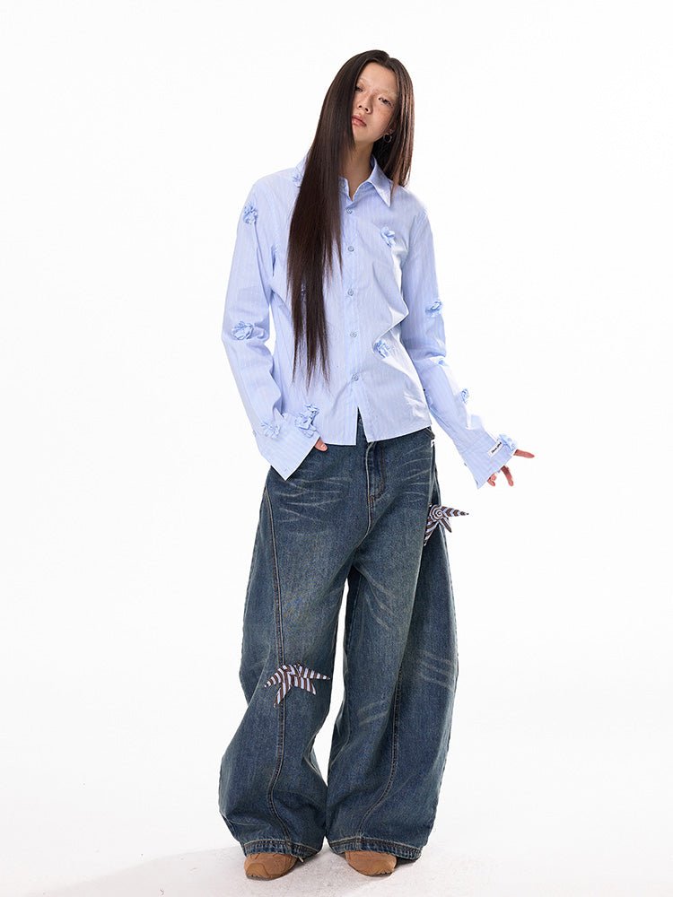 Sky Flower Long Stripe Shirt - paper.bruise